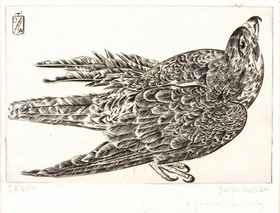 Joseph HECHT (Lodz 1891- Paris 1951) 
Aigle, oiseau et faon
Trois gravures, signée...